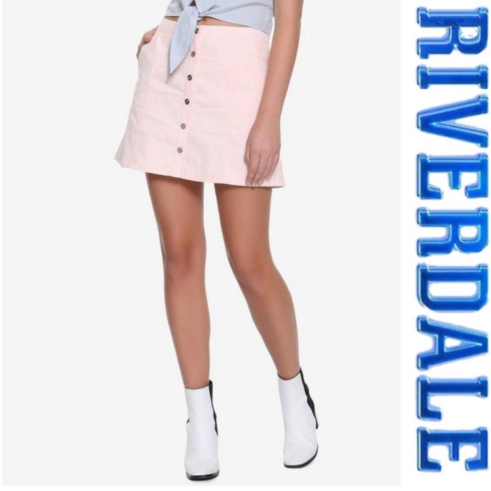 Riverdale Betty pink corduroy button front skirt